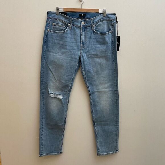 NWT Seven 7 For All Mankind Jeans Mens Size 36 Slimmy Straight Light Denim - Picture 1 of 14